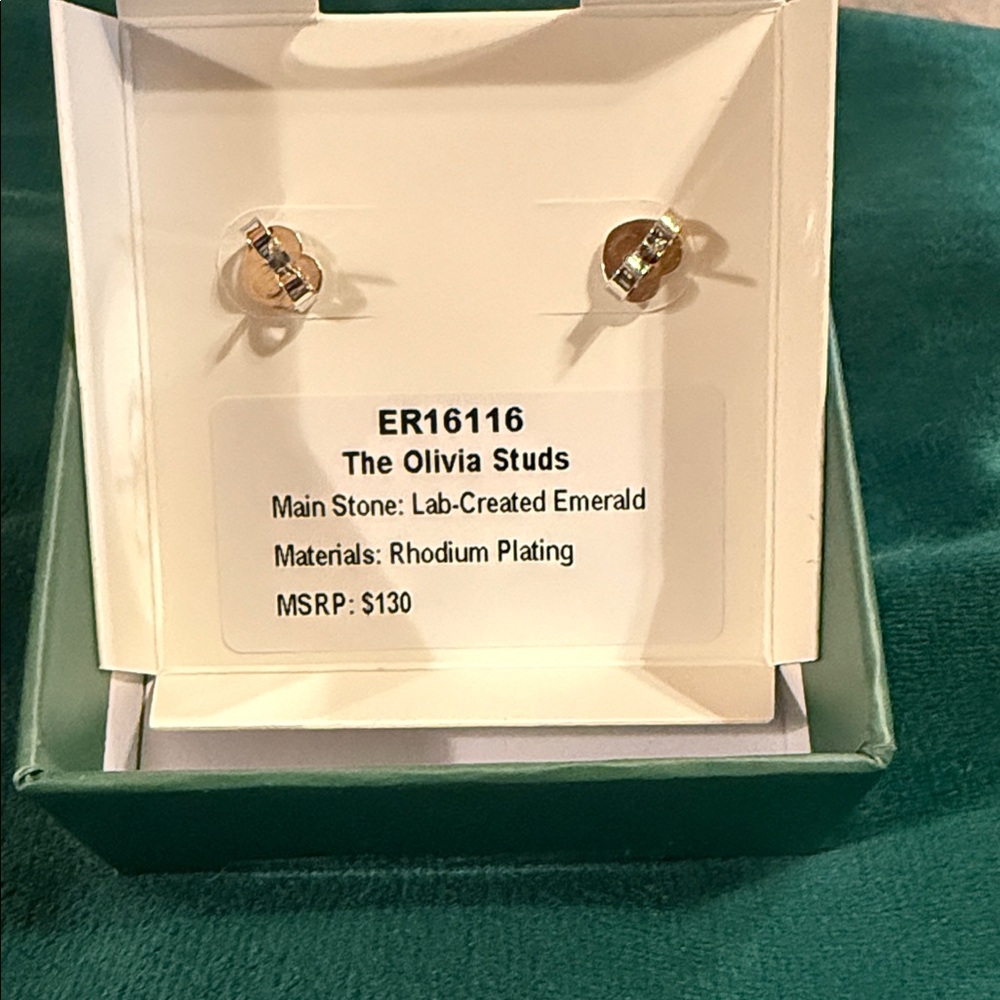BP Birthday Collection Lab created Emerald Square Stud Earrings - Picture 3 of 4